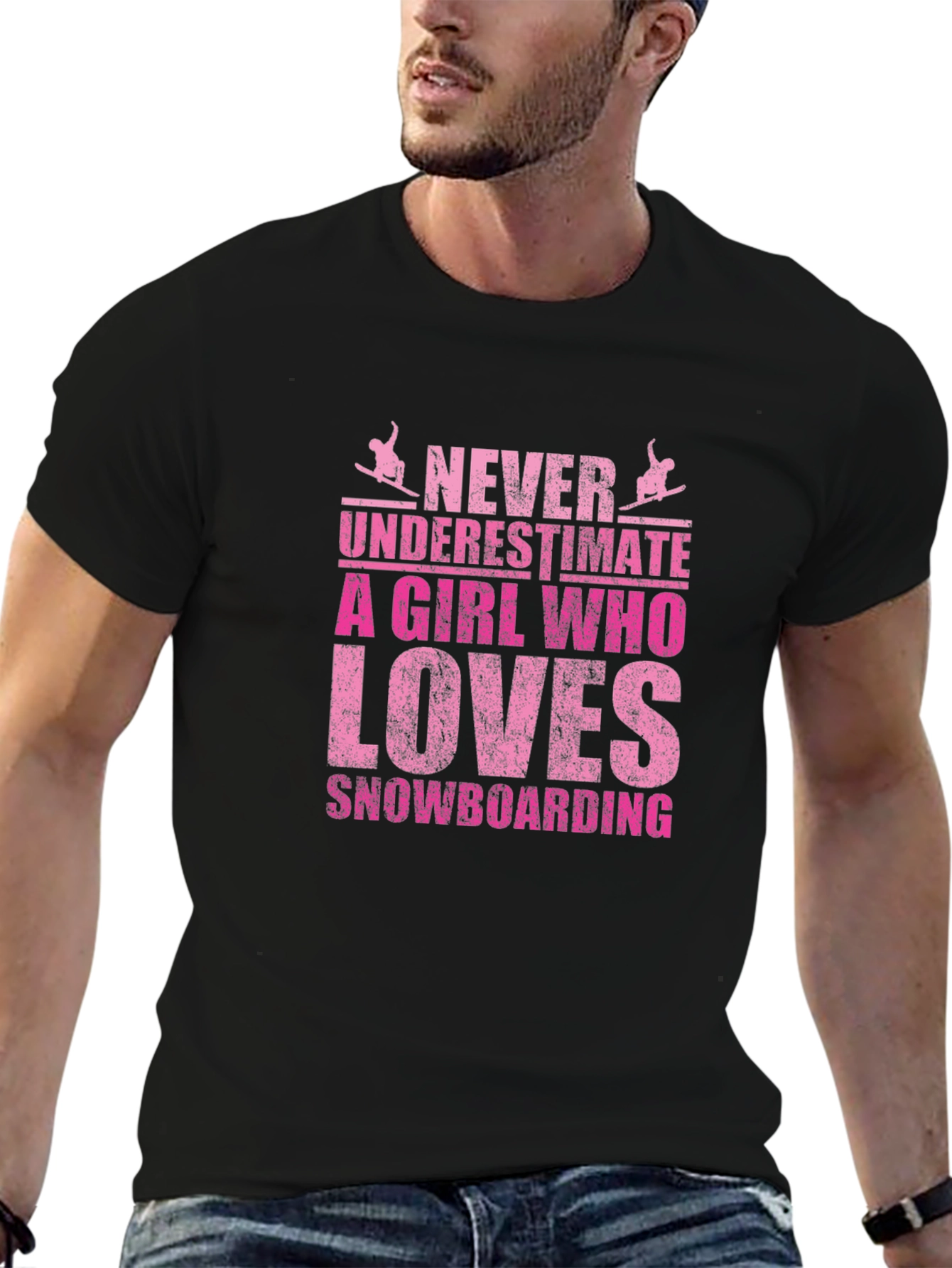 Never Underestimate Snowboarding Girl Black Tee