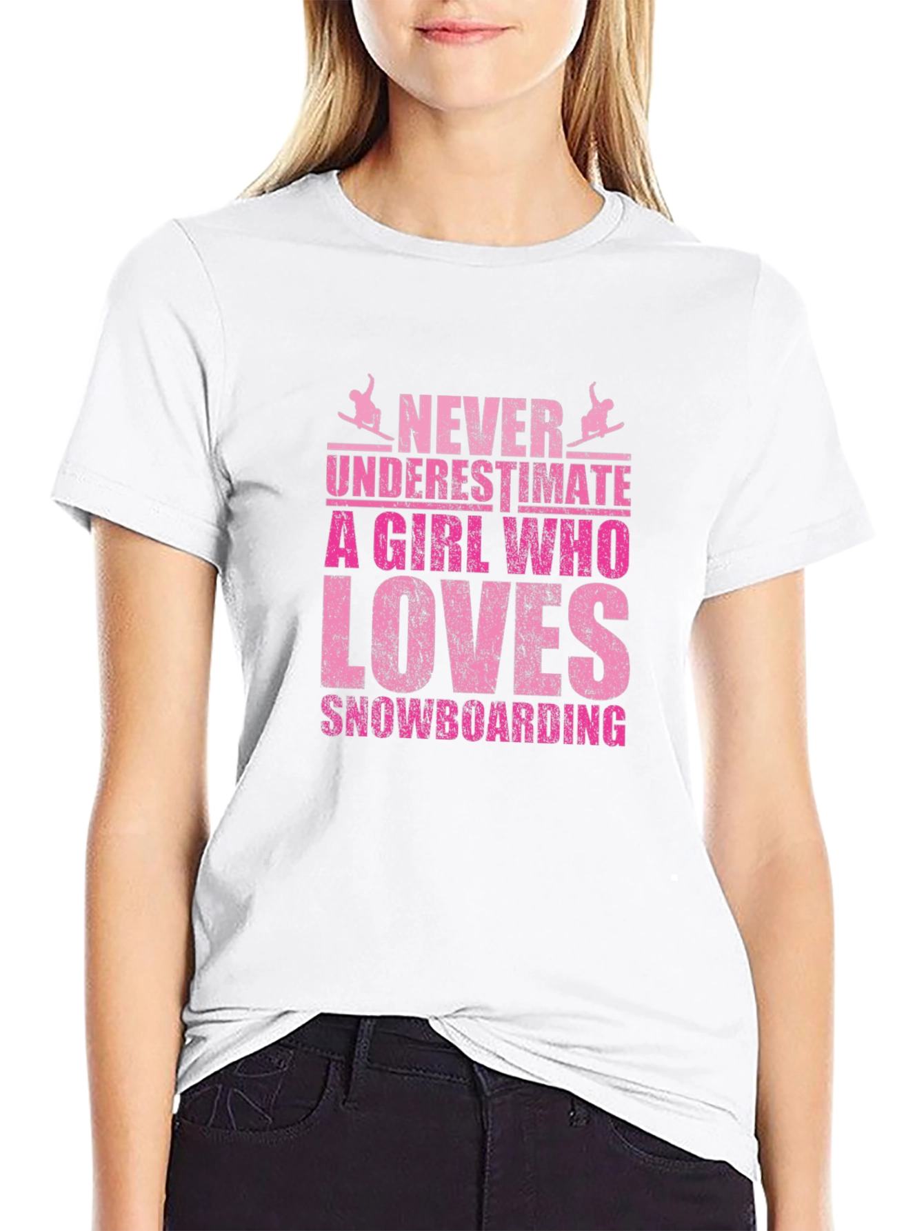 Never Underestimate Snowboarding Girl Black Tee
