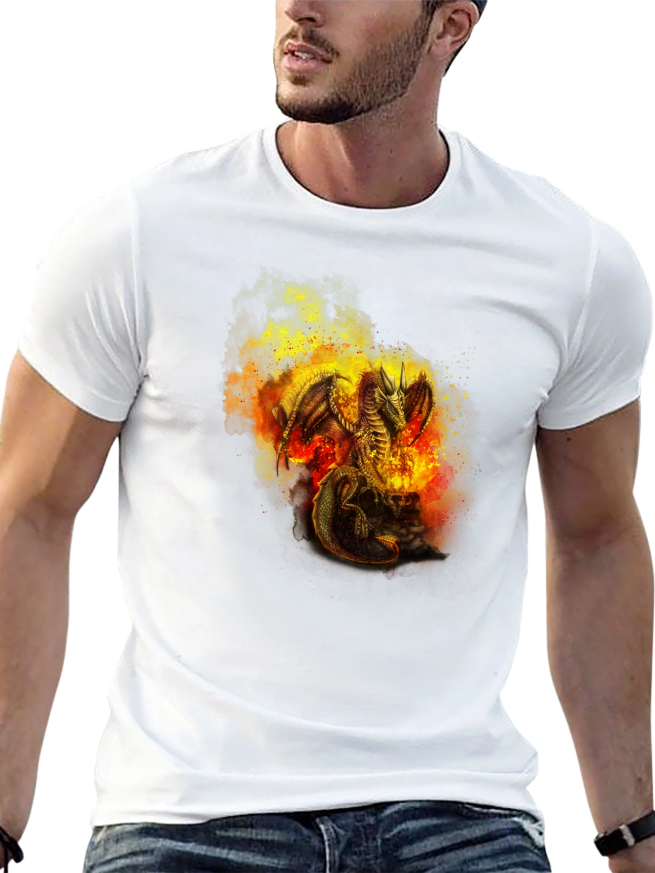 Fiery Dragon Graphic T-Shirt - Black