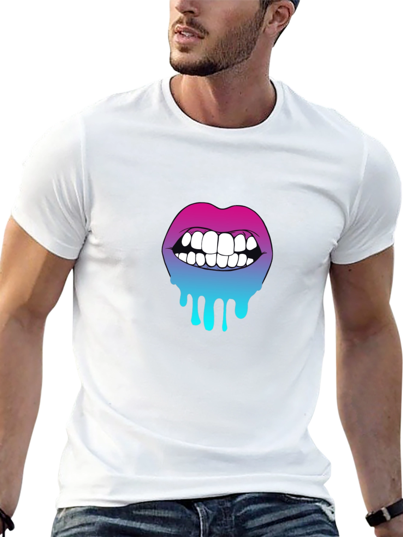 Gradient Dripping Lips Graphic Tee - Trendy & Unique