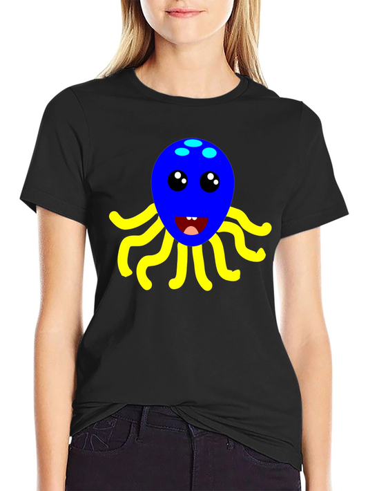 Cute Octopus Graphic Tee - Black Cotton Shirt