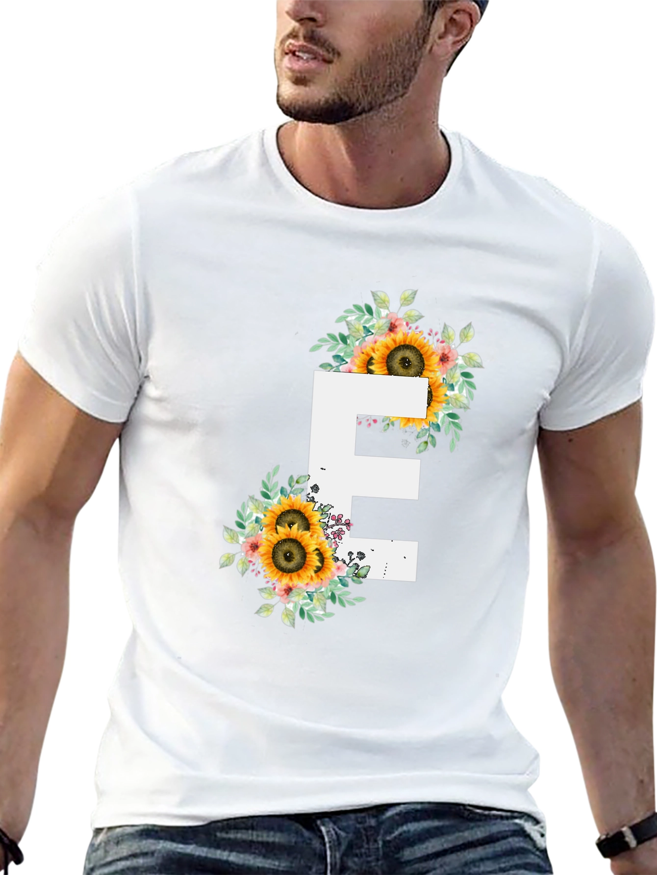 Floral Letter E T-Shirt - Sunflower Initial Tee