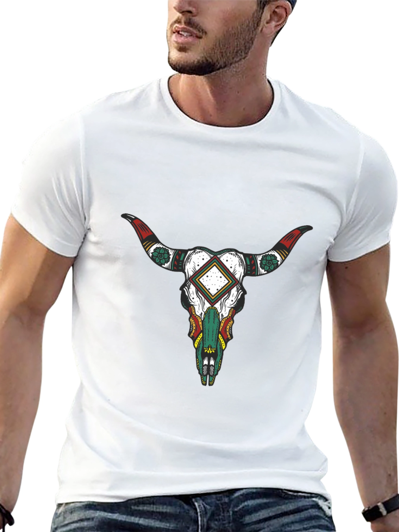Black T-Shirt with Bull Skull Graphic