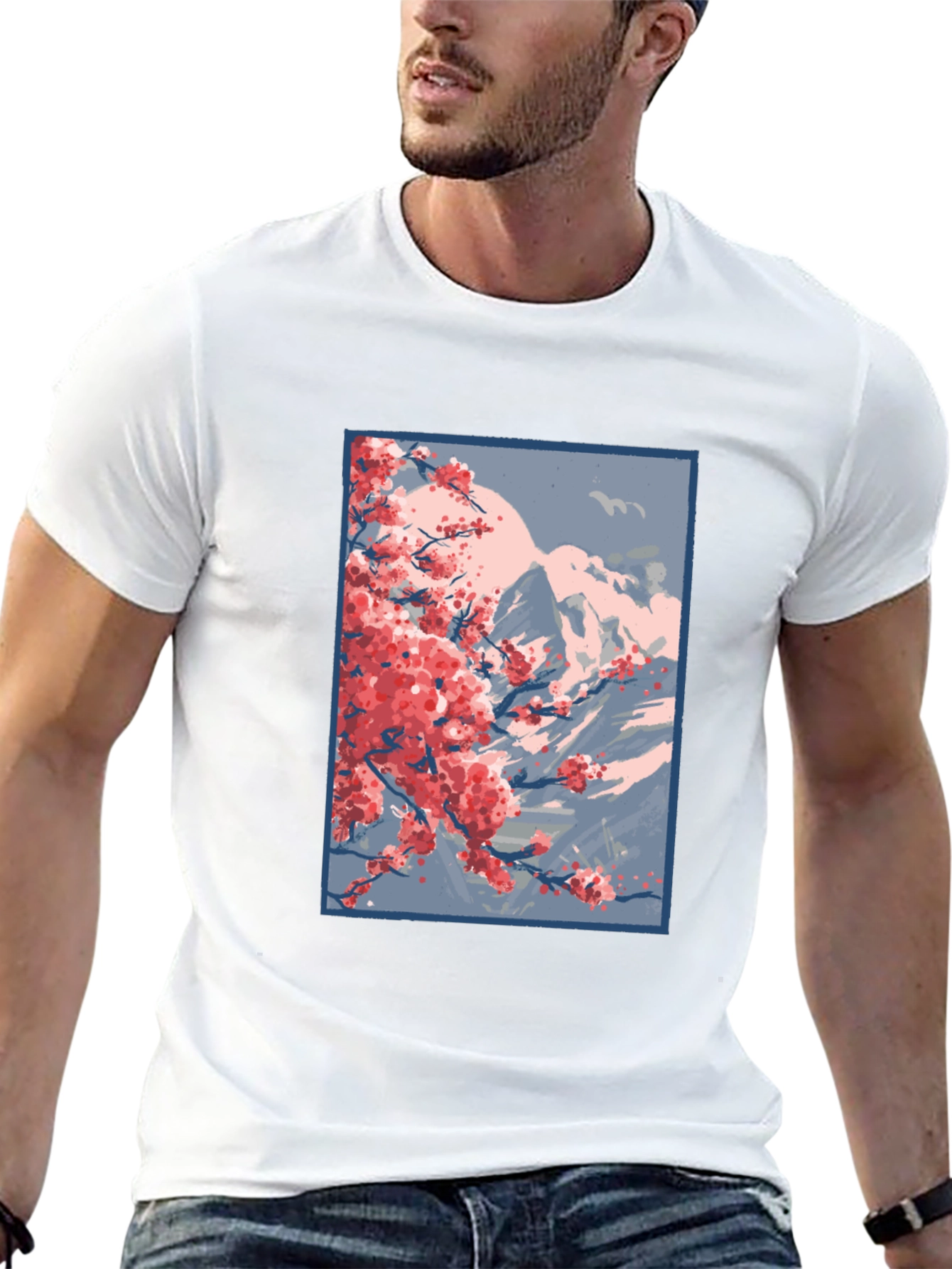 Cherry Blossom Mountain Graphic Tee - Black