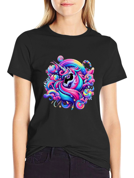 Colorful Unicorn Graphic Tee - Stylish Black T-Shirt