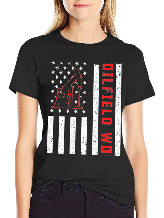 Oilfield Worker American Flag Graphic T-Shirt