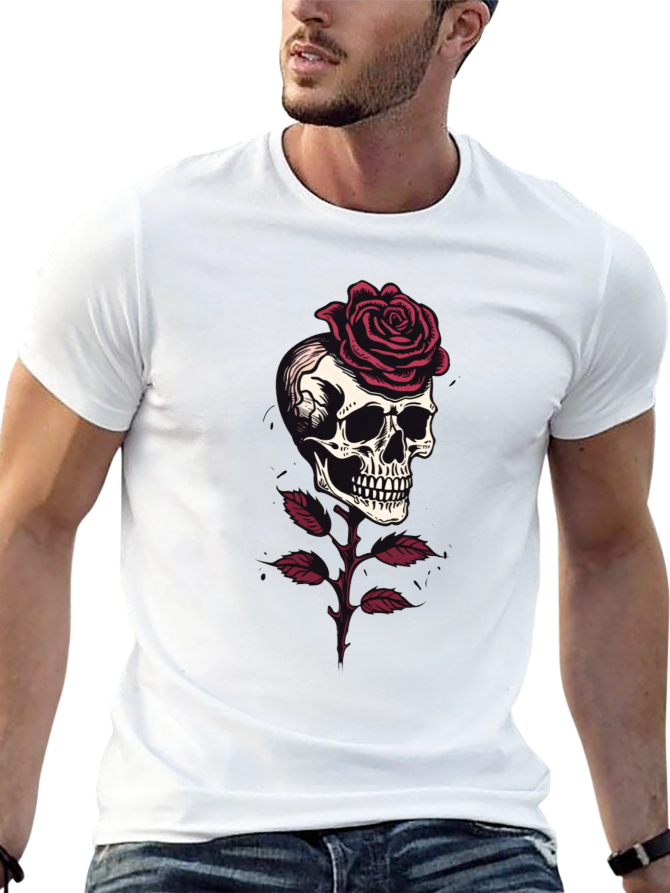 Skull & Rose Graphic Tee - Gothic Style