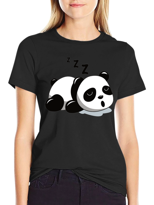 Cute Panda Sleeping Graphic T-Shirt - Black