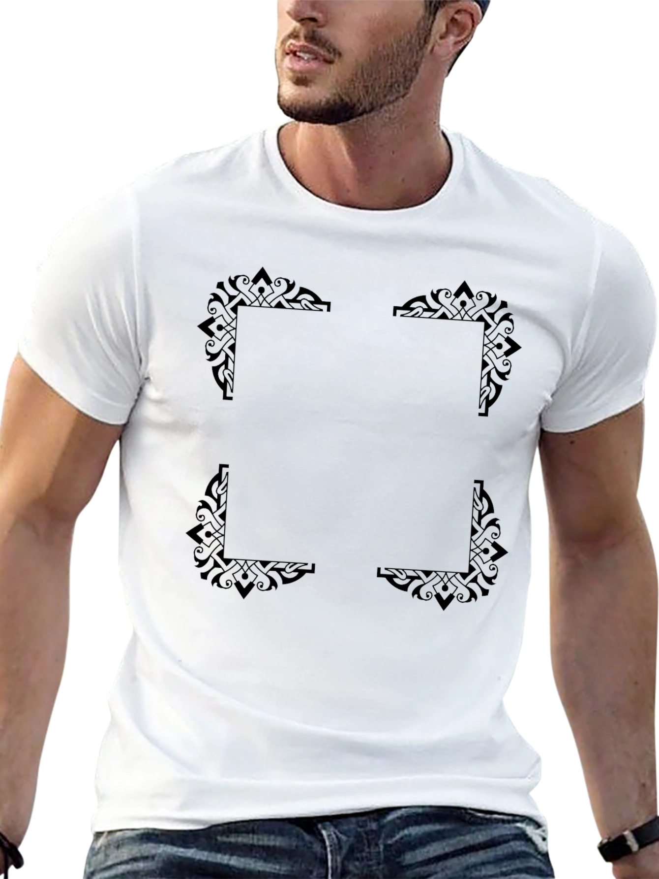 Elegant Frame Design Black T-Shirt for Men