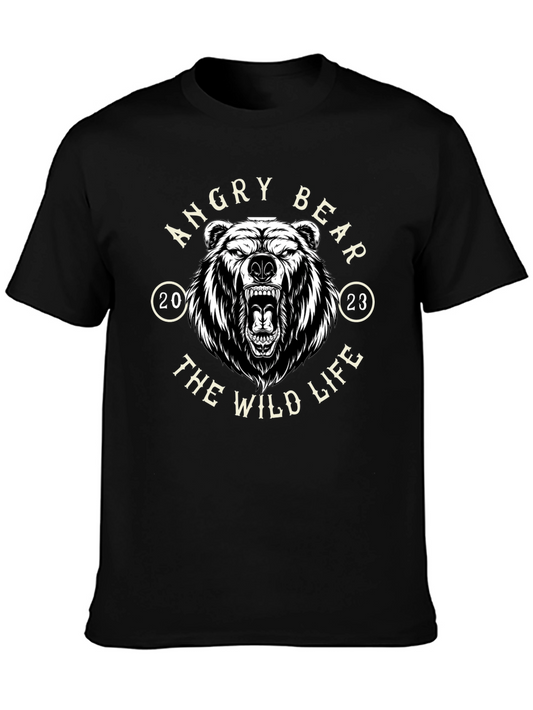 Angry Bear Wild Life Black Graphic T-Shirt