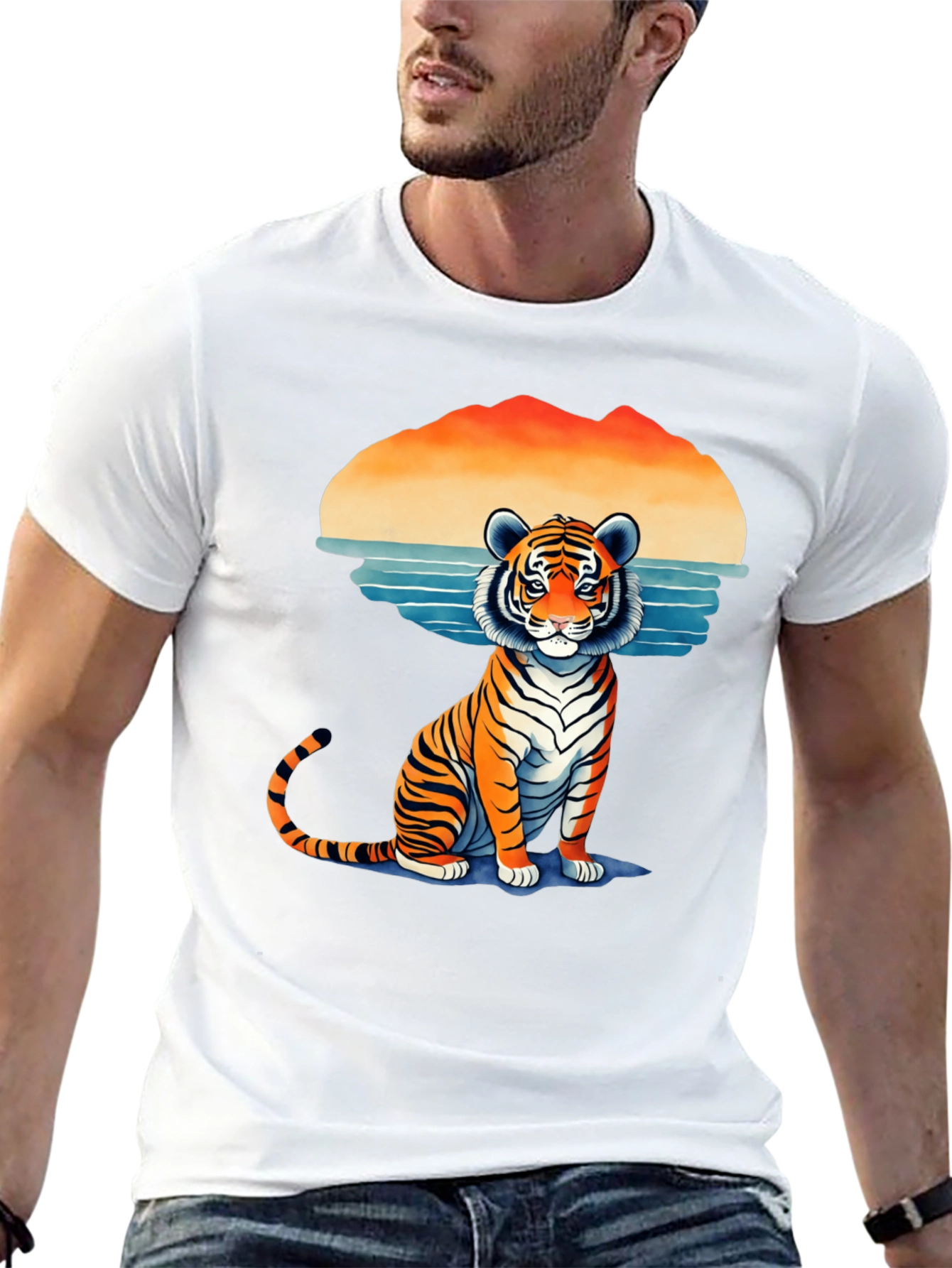 Tiger Graphic Tee - Retro Sunset Design