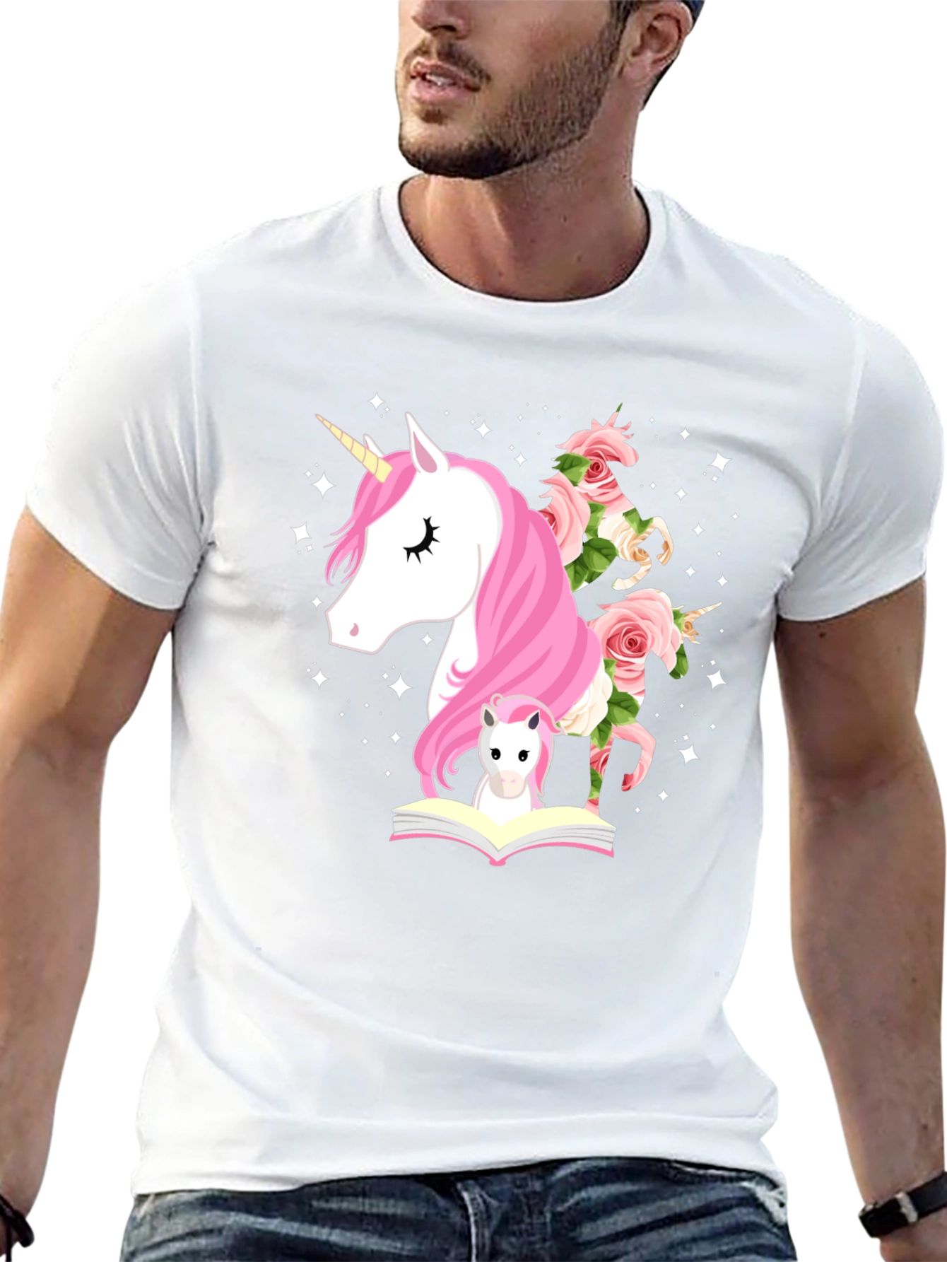 Unicorn & Flowers Graphic Black Tee