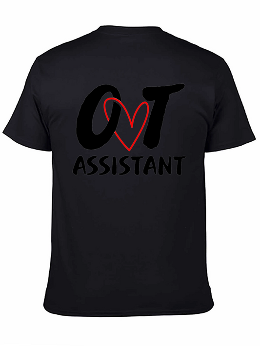 OT Assistant Black T-Shirt with Heart Graphic