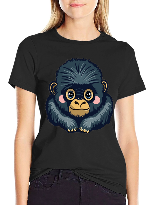 Cute Gorilla Graphic Tee - Soft Black Cotton