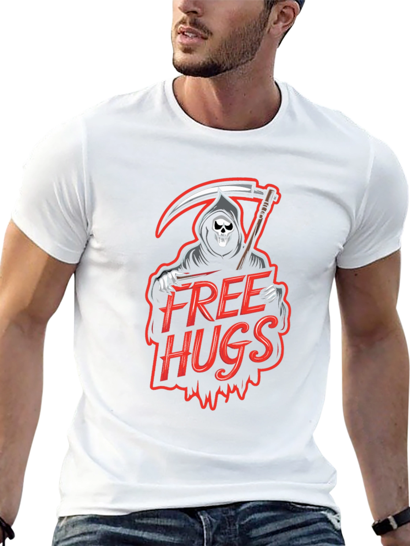 Free Hugs Grim Reaper Graphic T-Shirt