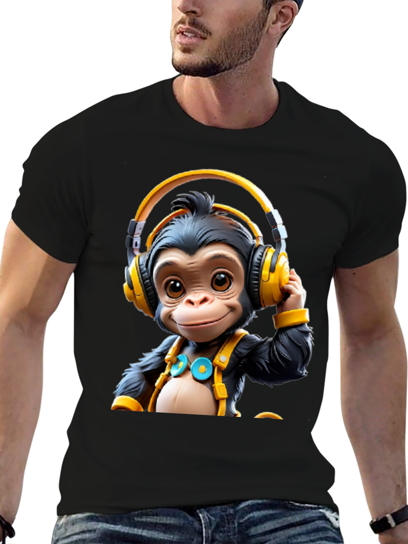 Monkey DJ Graphic Tee - Black Cotton T-Shirt