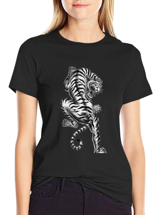 Striking Tiger Graphic Print Black T-Shirt