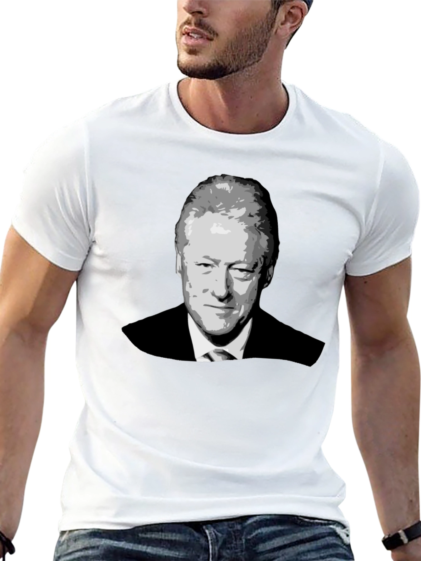 Bill Clinton Portrait Graphic T-Shirt - Black