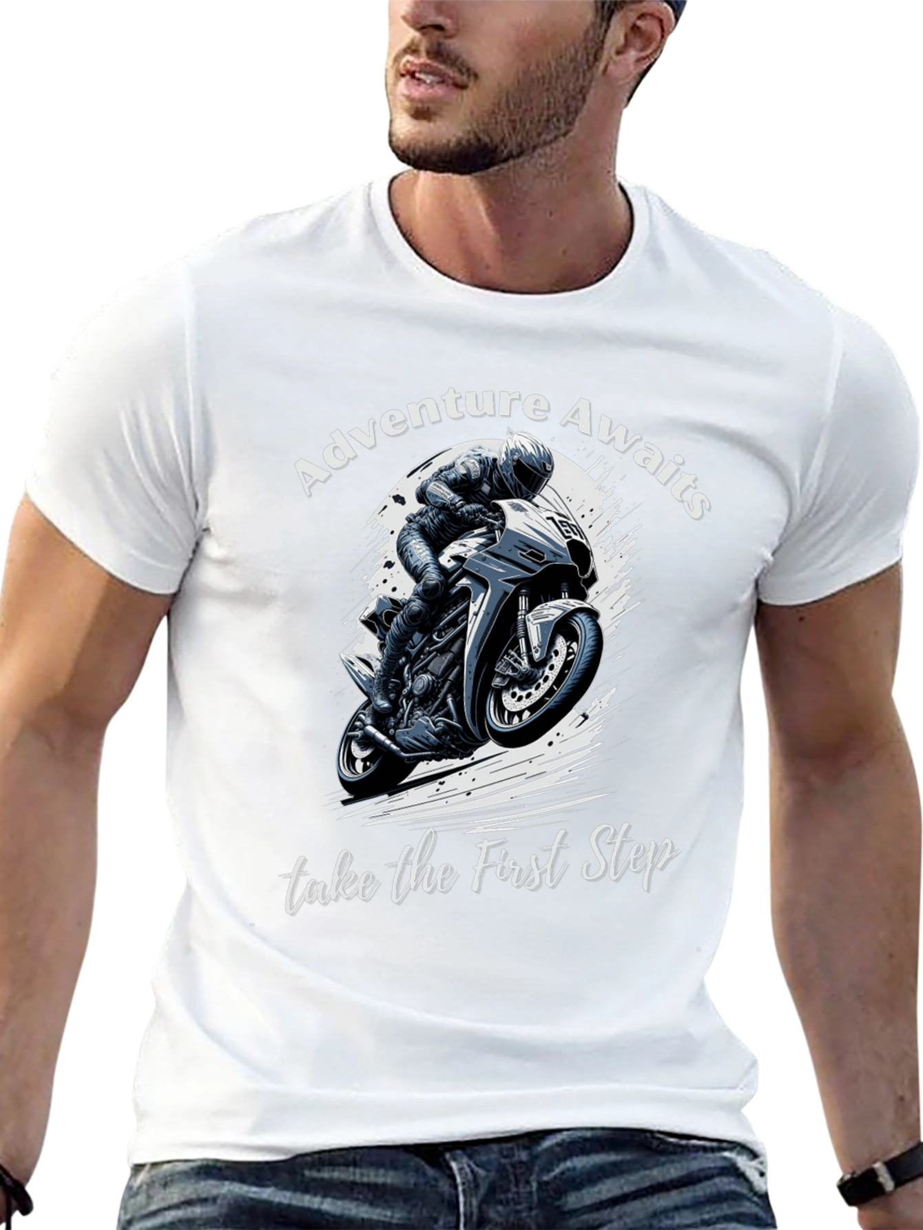 Adventure Awaits Tee - Motorcycle Rider Graphic T-Shirt