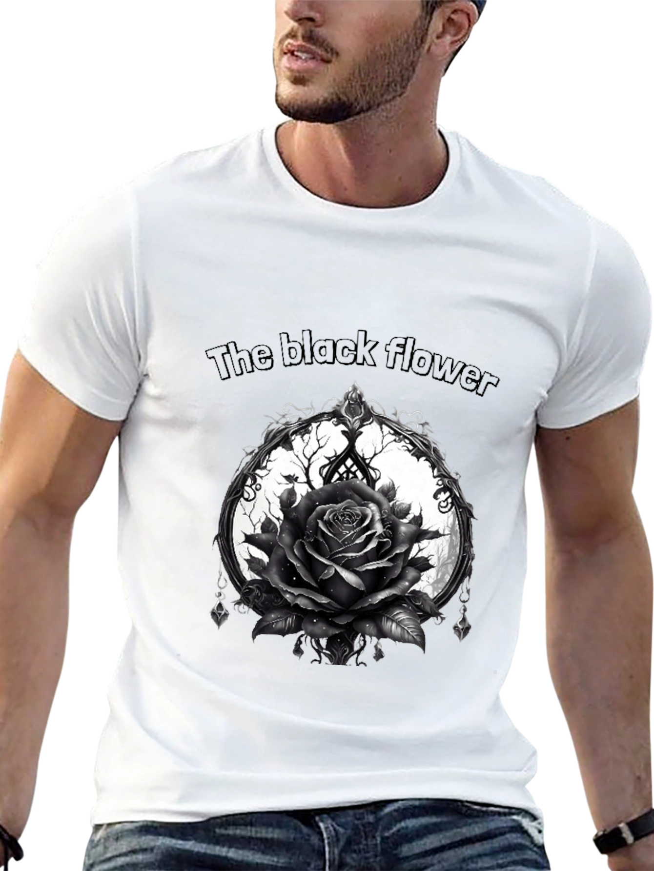 The Black Flower Graphic Tee - Gothic Rose Design