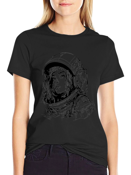 Astronaut Woman Graphic Tee - Premium Black Cotton T-Shirt
