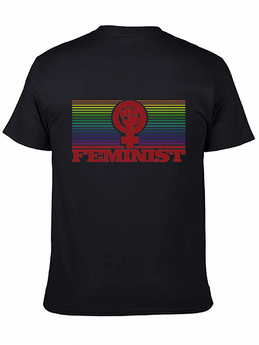 Feminist Rainbow Pride Fist T-Shirt - Black