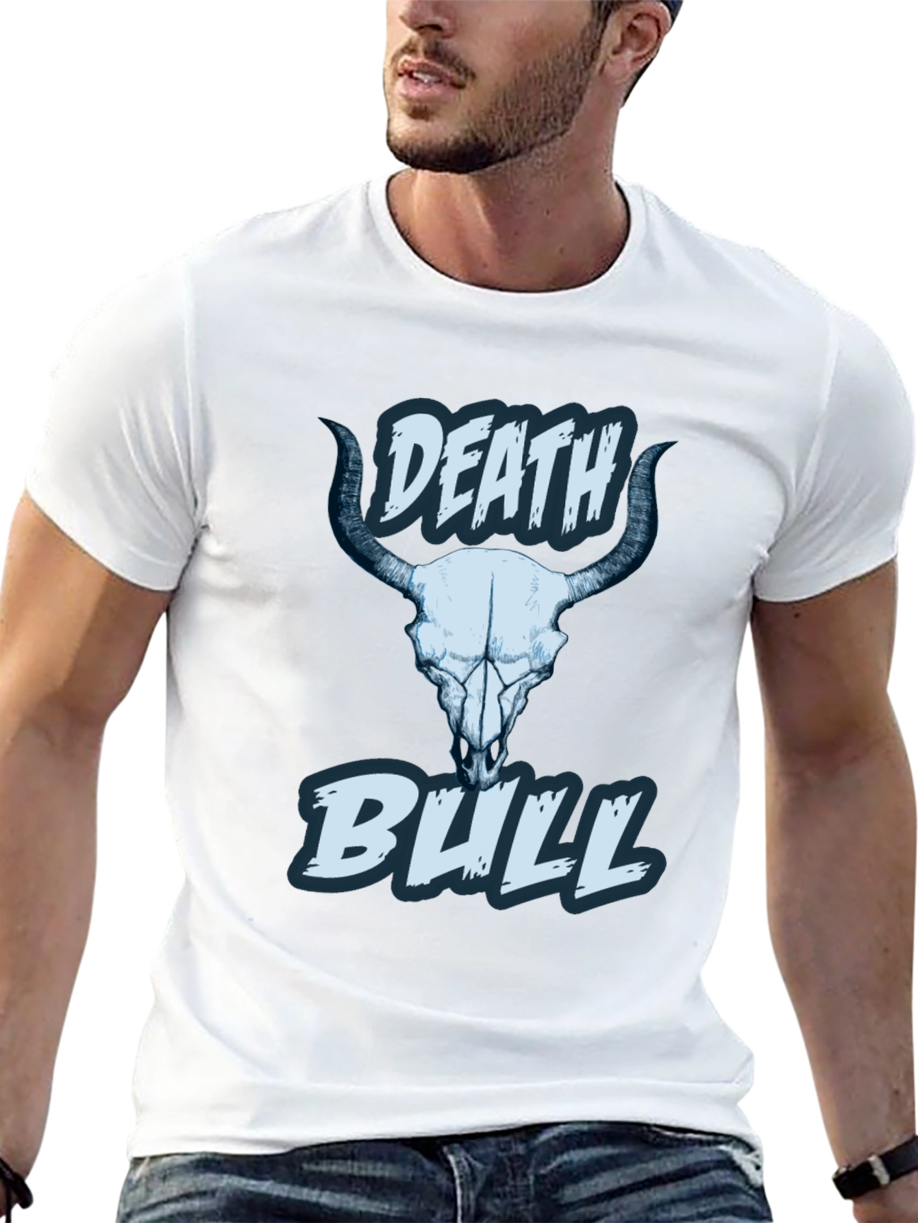 Death Bull Graphic Tee - Black Skull Design