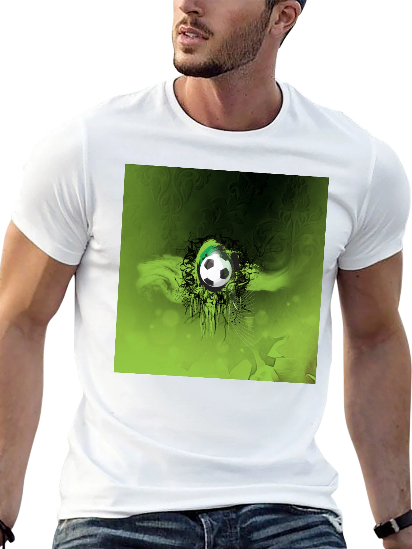 Green Soccer Ball Graphic Black T-Shirt