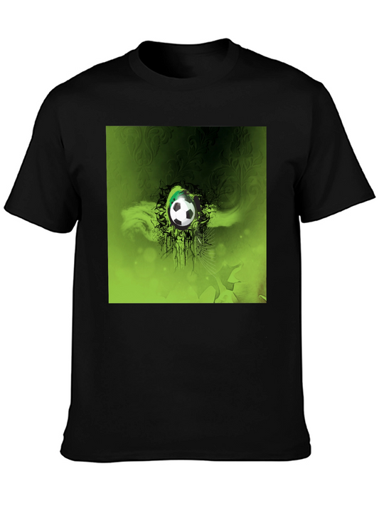 Green Soccer Ball Graphic Black T-Shirt