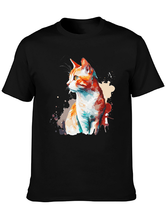 Watercolor Cat Art Black T-Shirt