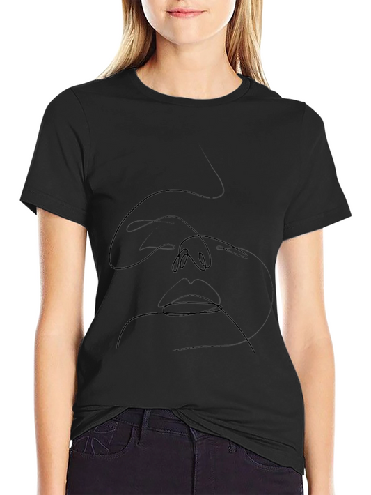 Abstract Face Line Art Black Tee