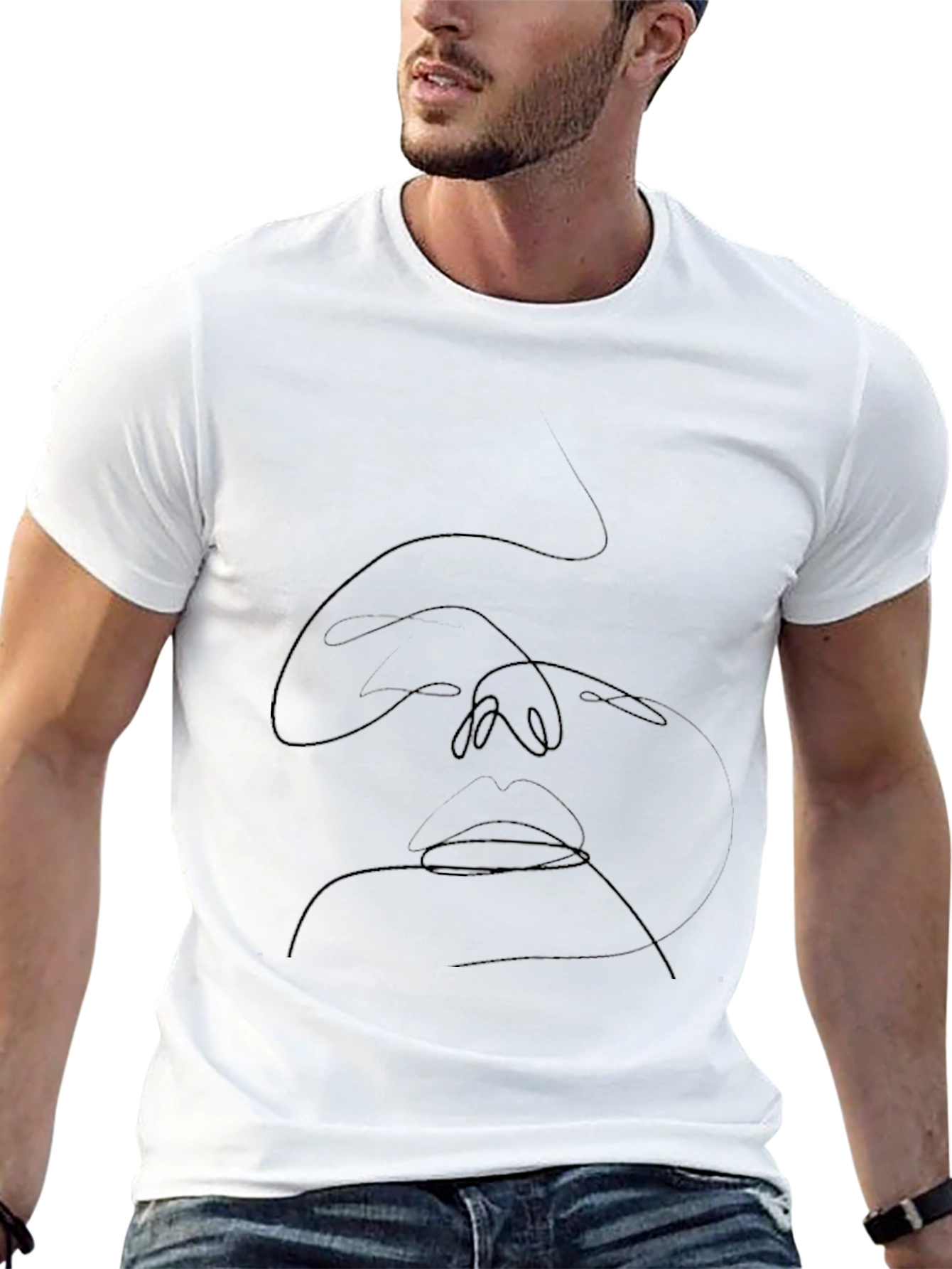 Abstract Face Line Art Black Tee