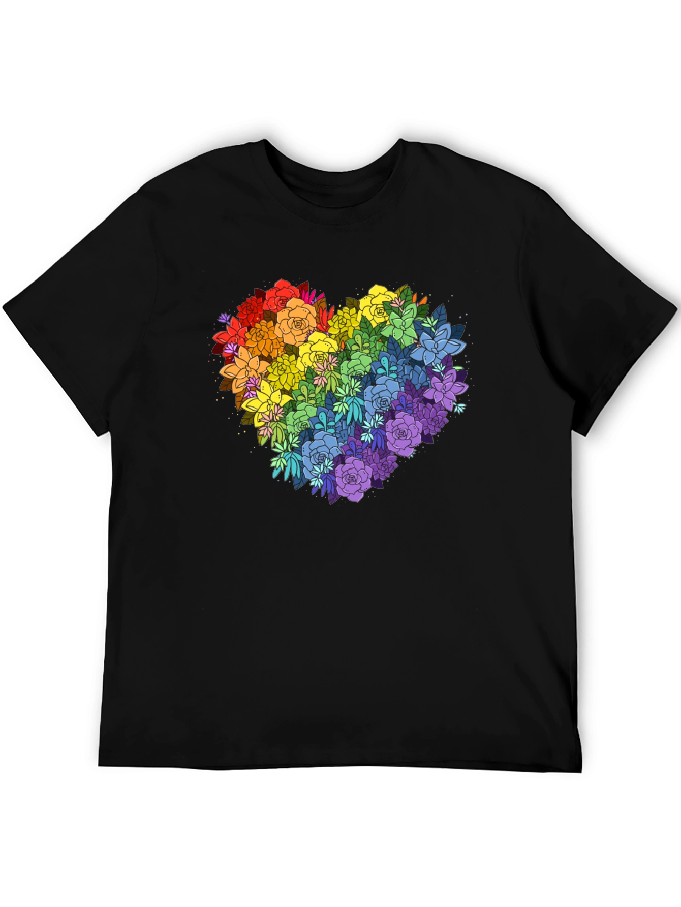 Rainbow Floral Heart Graphic Tee - Black