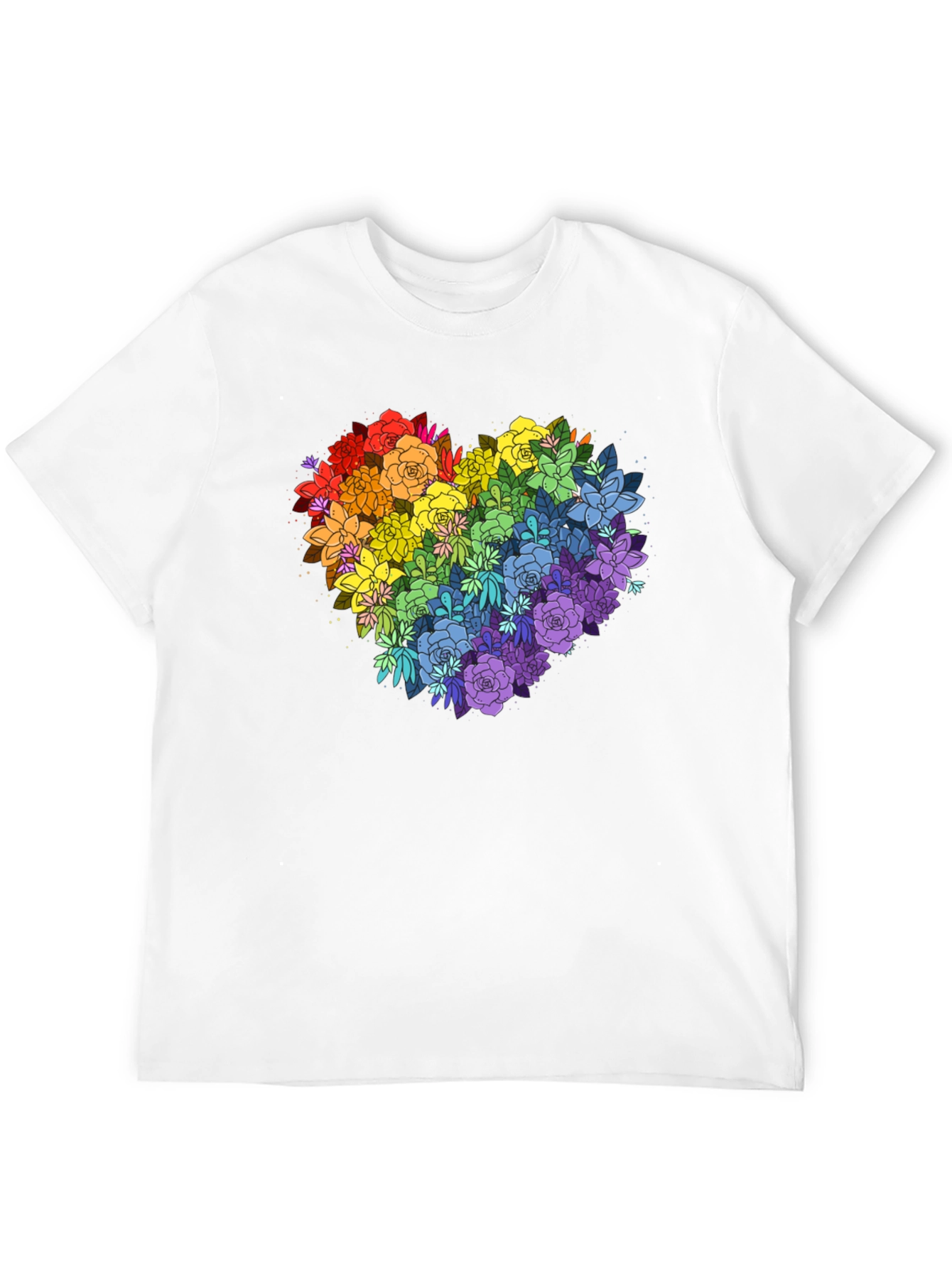 Rainbow Floral Heart Graphic Tee - Black