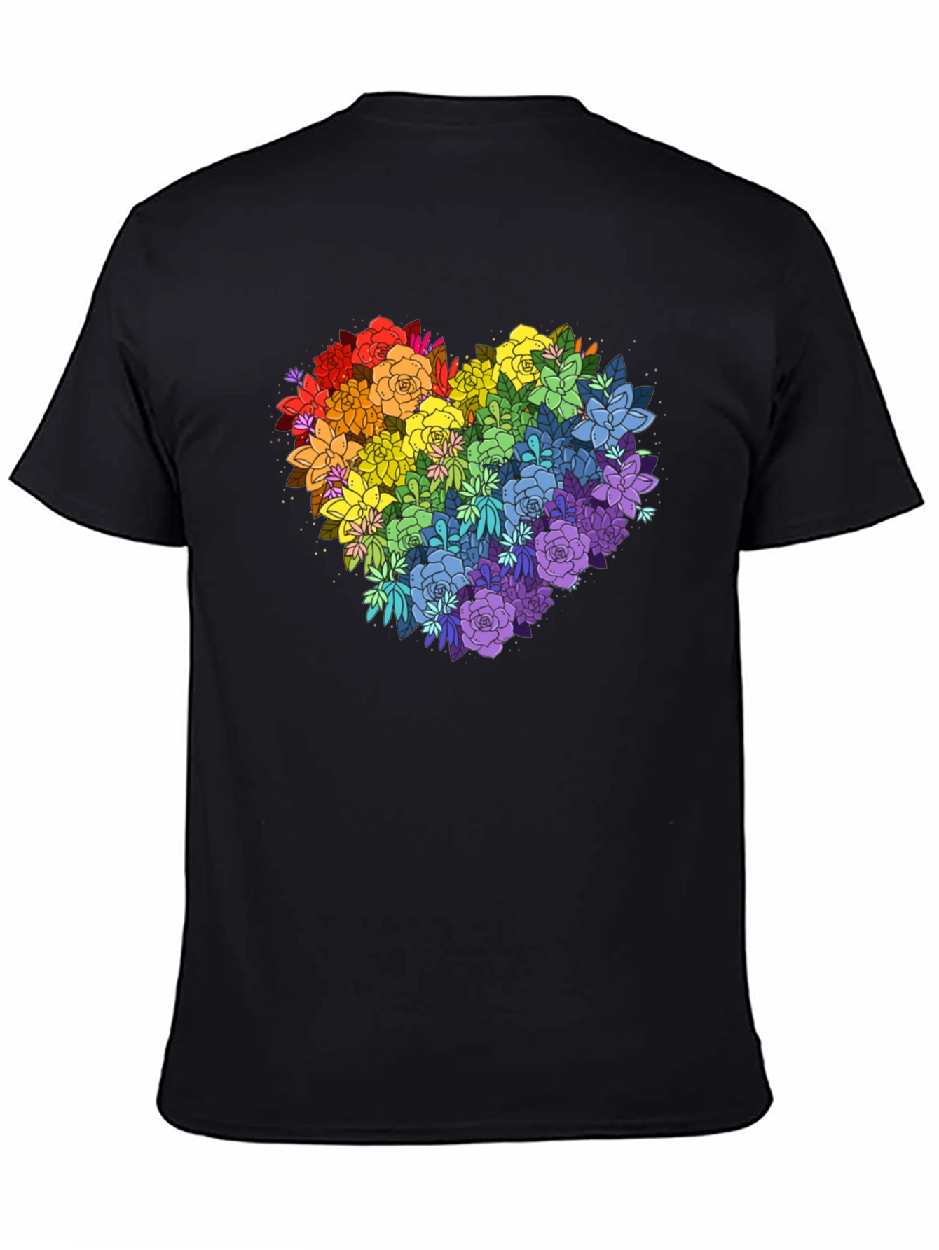 Rainbow Floral Heart Graphic Tee - Black