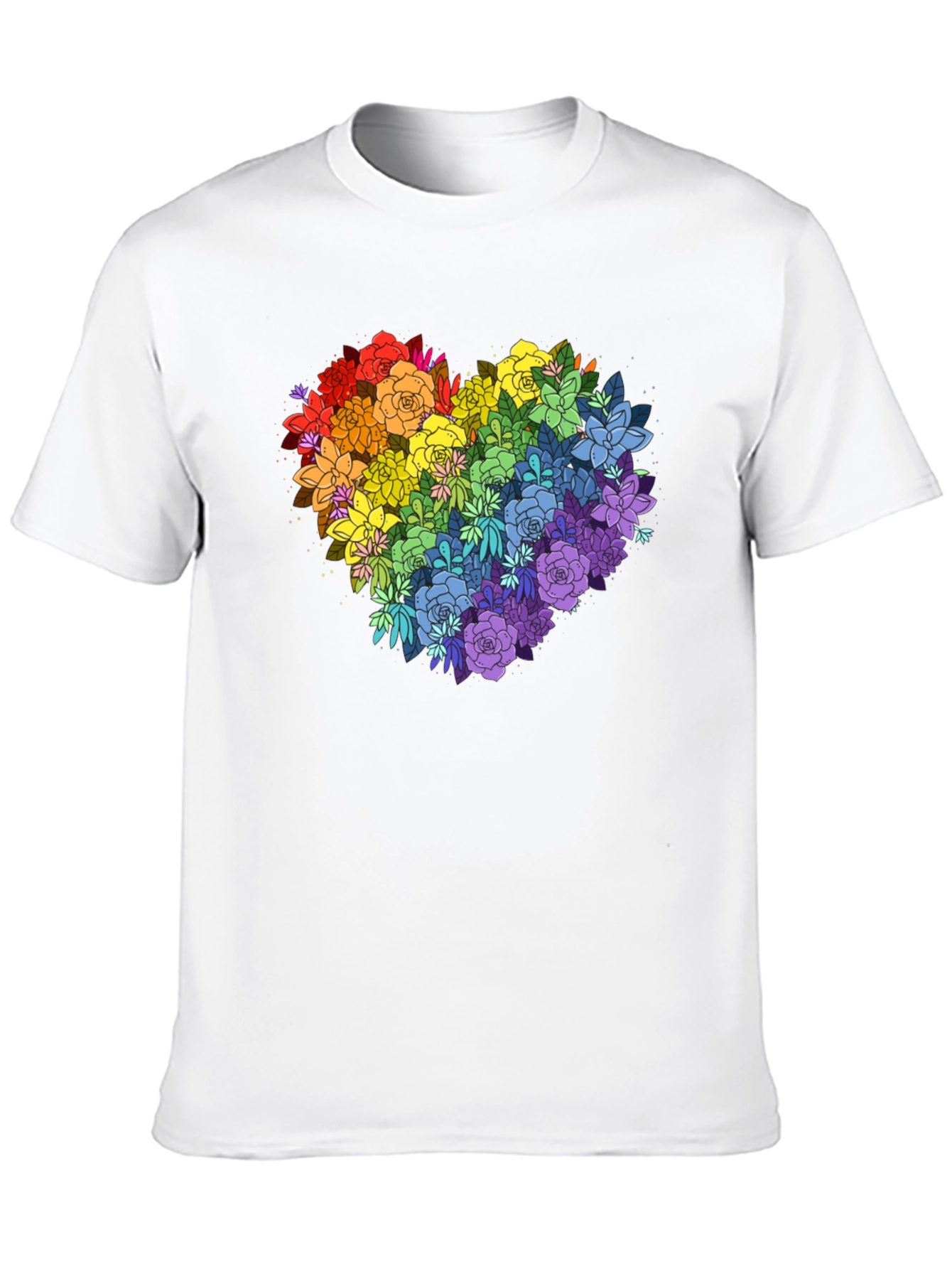 Rainbow Floral Heart Graphic Tee - Black