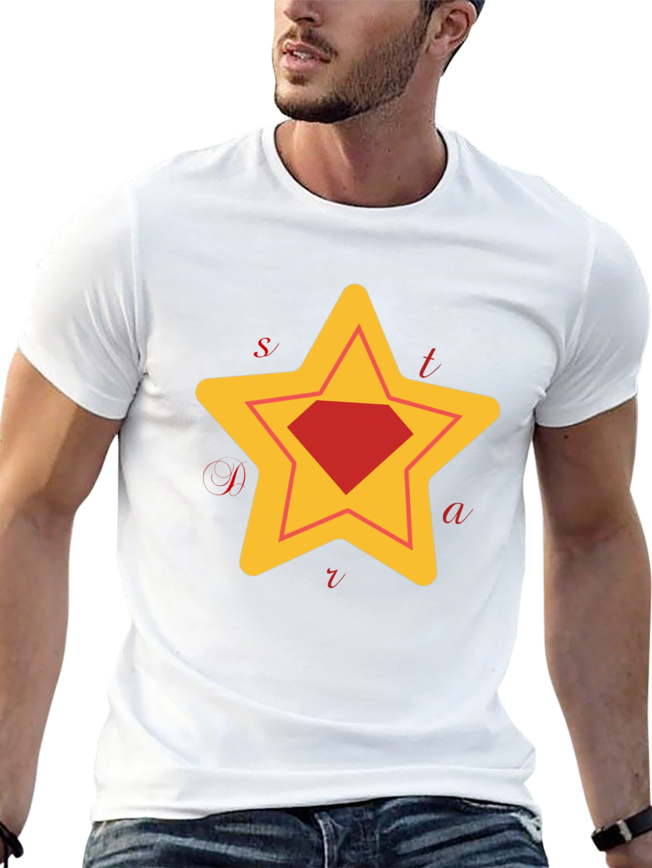 Star Diamond Graphic T-Shirt - Trendy Crew Neck Tee