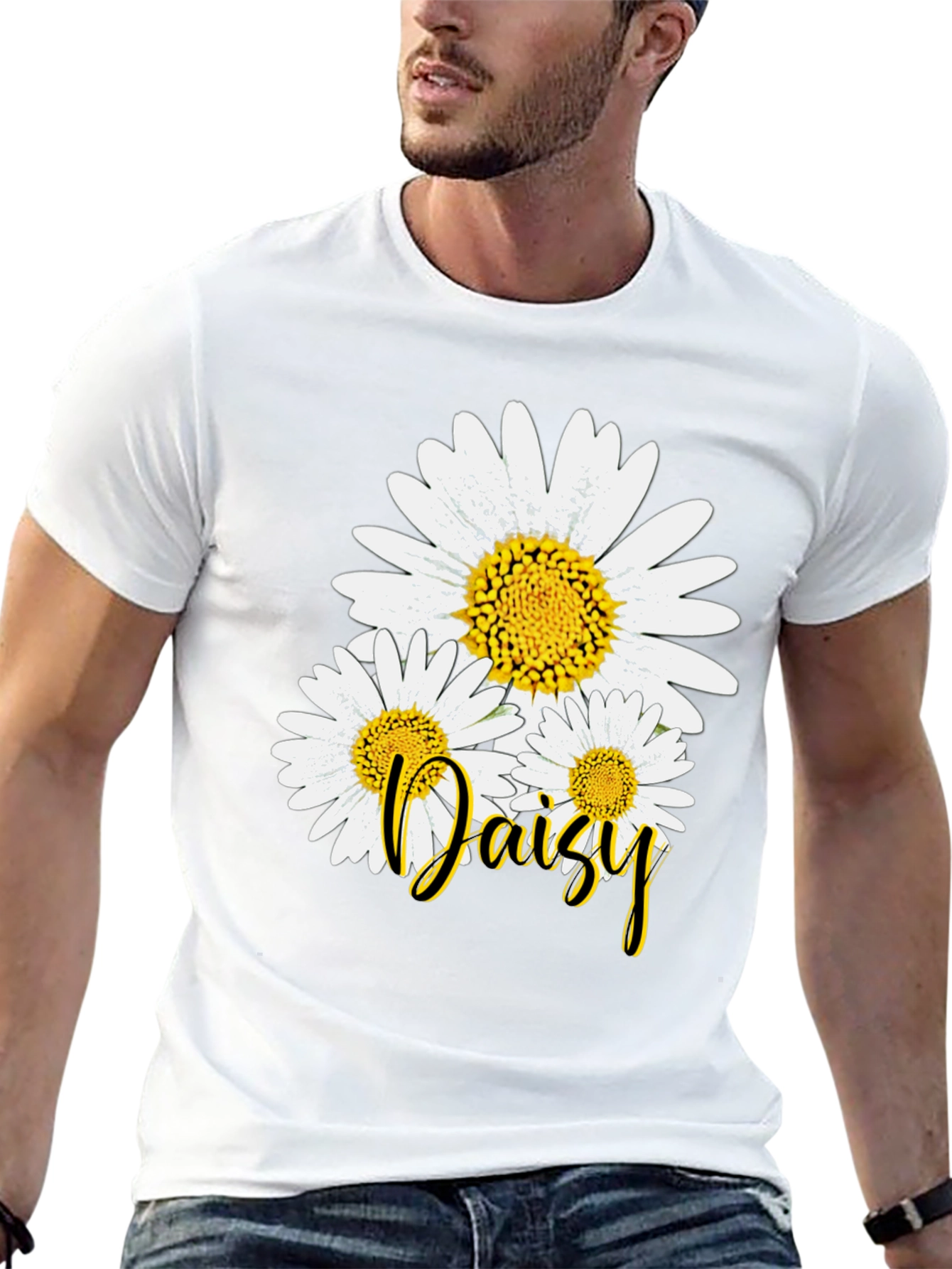 Daisy Flower Graphic Print Black T-Shirt