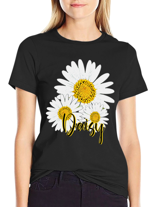 Daisy Flower Graphic Print Black T-Shirt