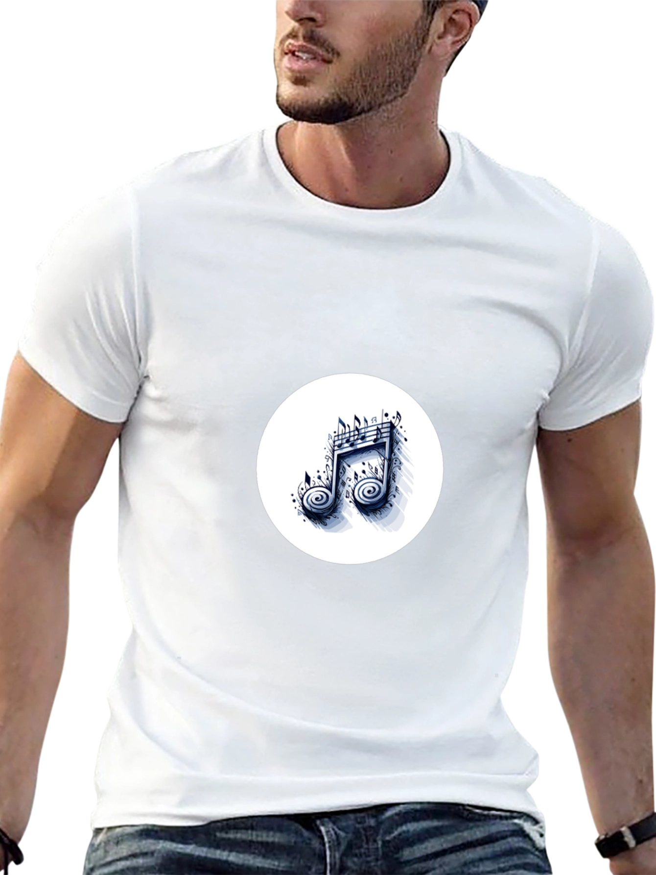 Stylish Black T-Shirt with Music Note Design