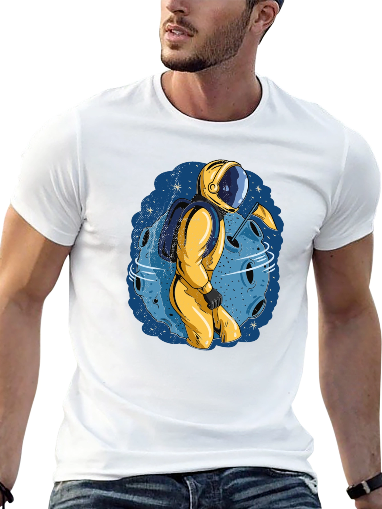 Astronaut Moon Graphic Tee - Black Cotton T-Shirt