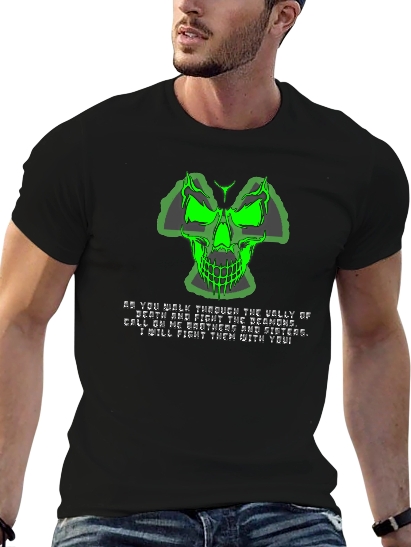 Green Skull Graphic T-Shirt - Mens Black Tee