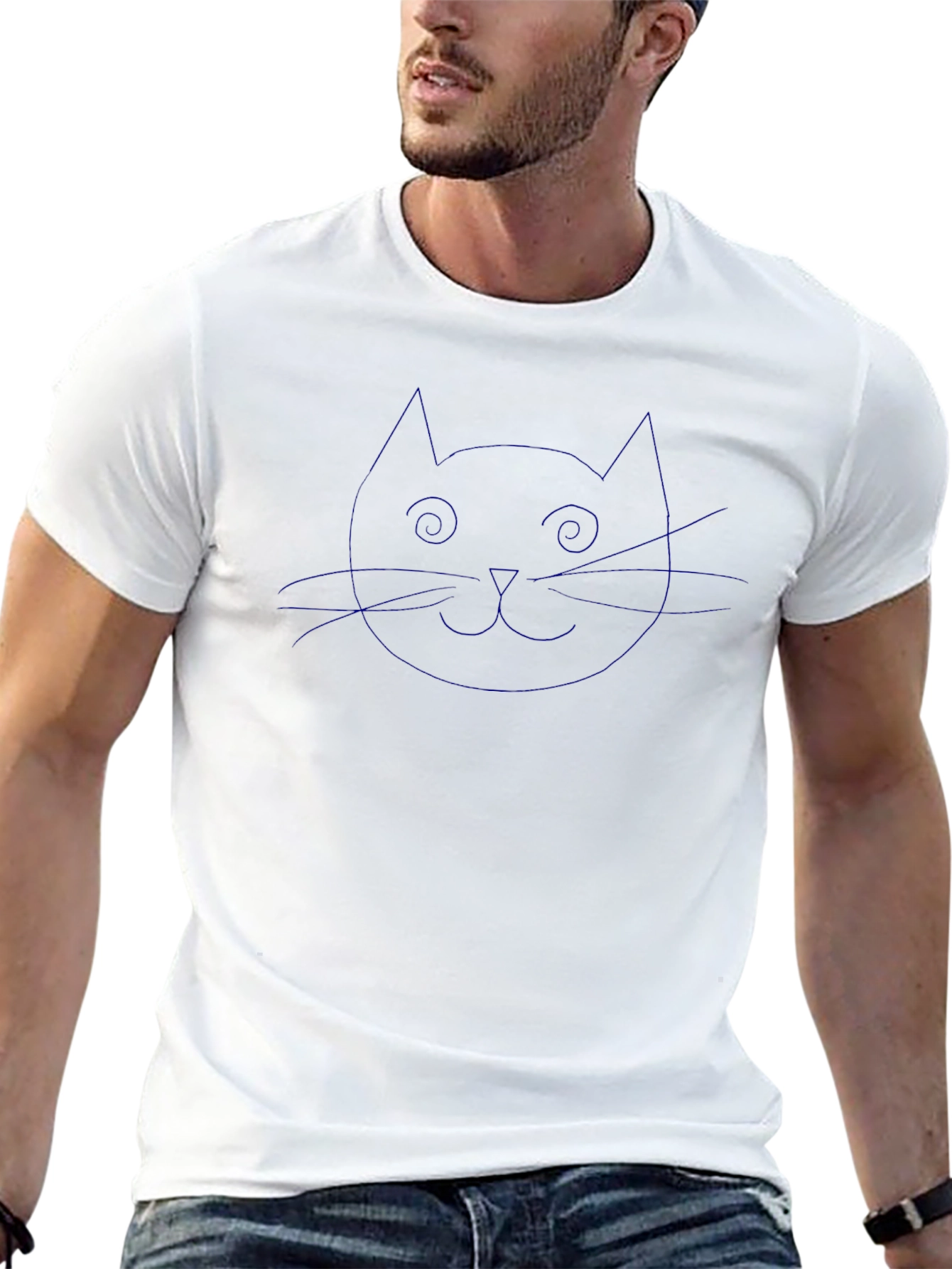 Cool Cat Outline Graphic Black T-Shirt