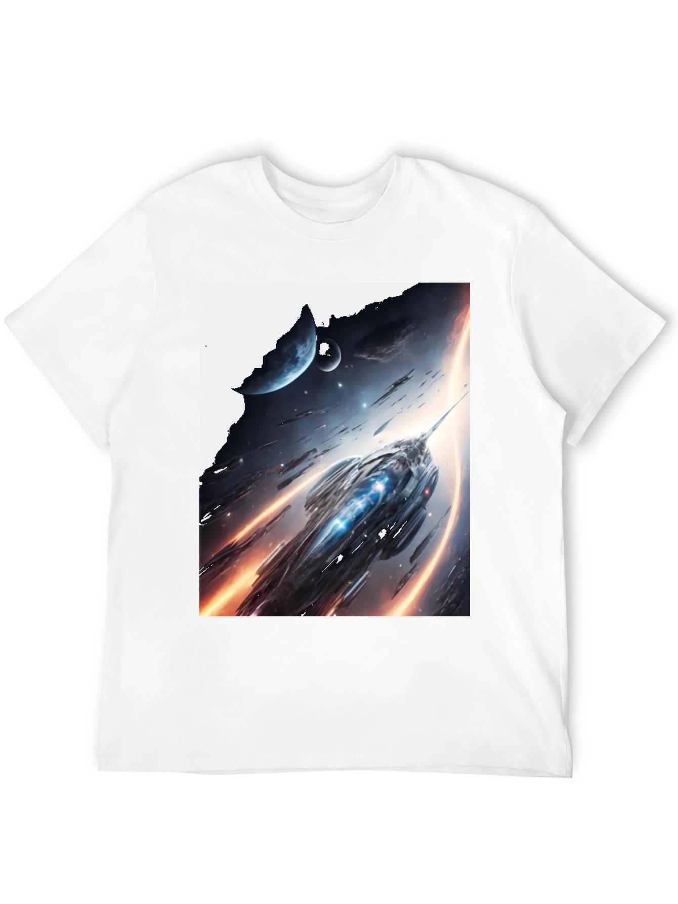 Sci-Fi Spaceship Graphic Tee - Premium Black Cotton
