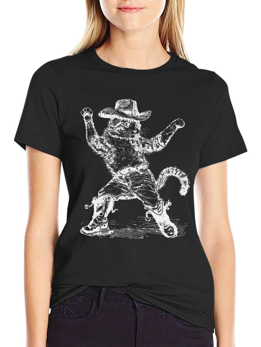 Funny Cowboy Cat Black T-Shirt
