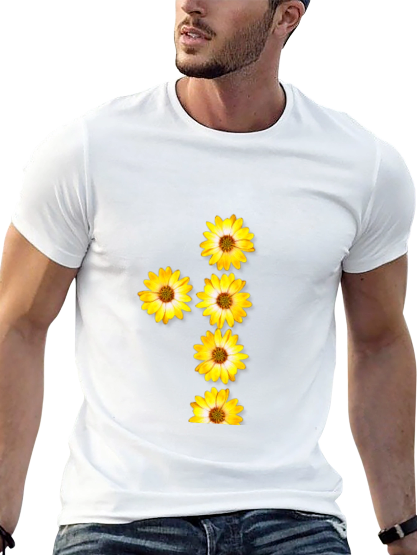 Black T-Shirt with Floral Daisy Design