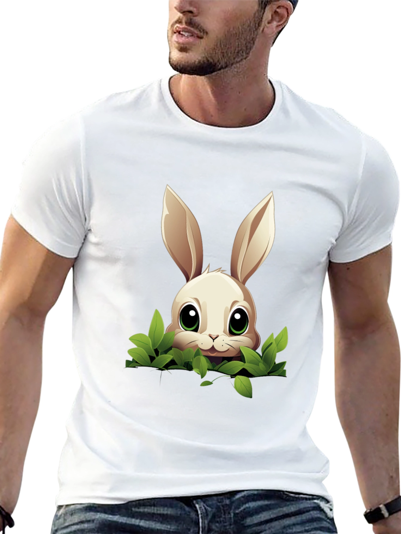 Bunny in Bushes Black T-Shirt