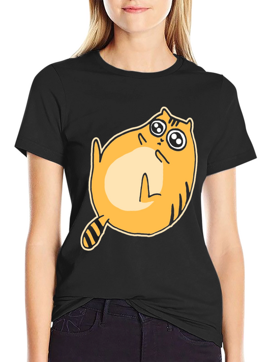 Cartoon Cat Graphic T-Shirt - Black Crew Neck Tee