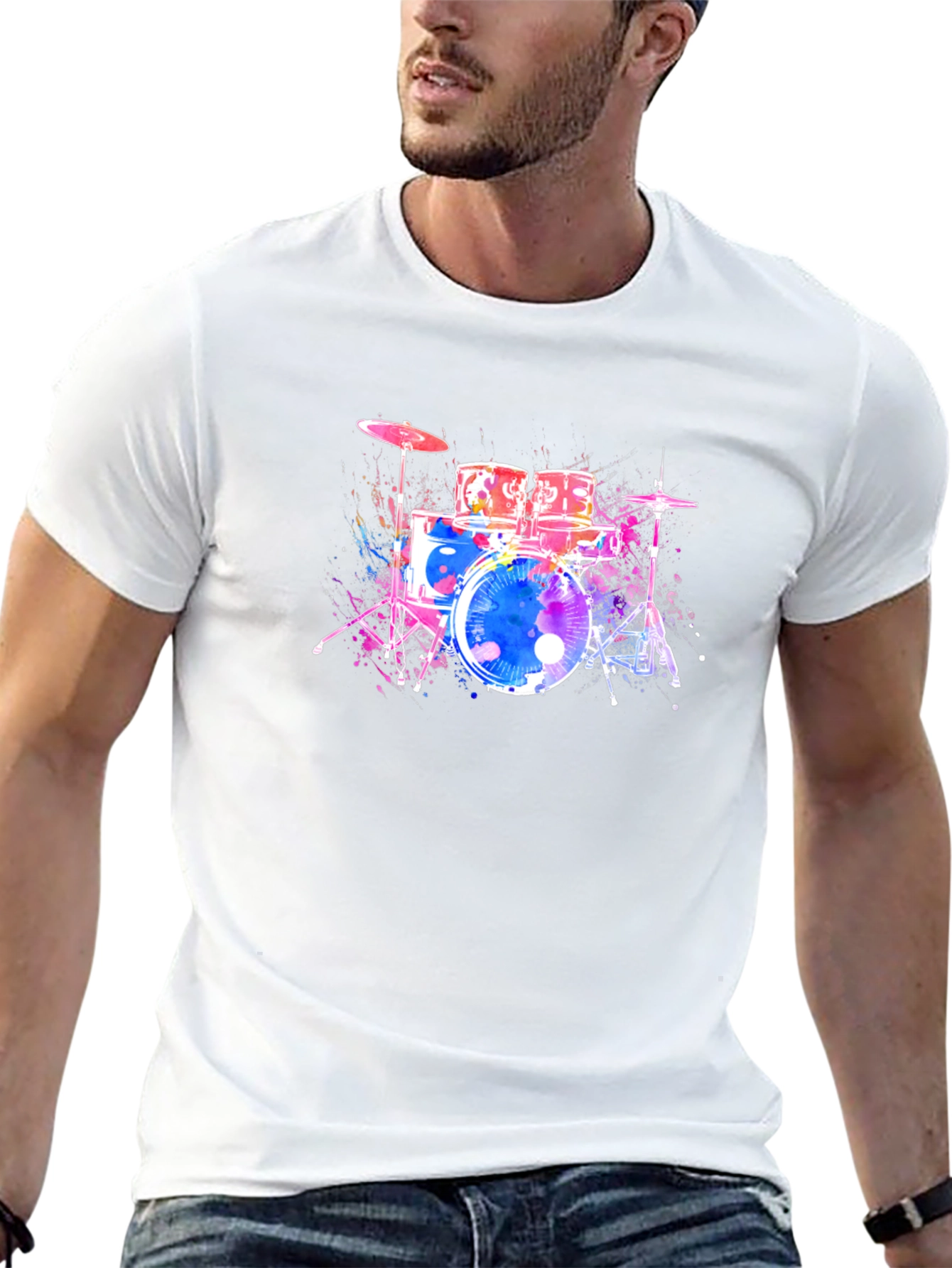 Vibrant Drum Set Graphic T-Shirt - Music Lover Tee