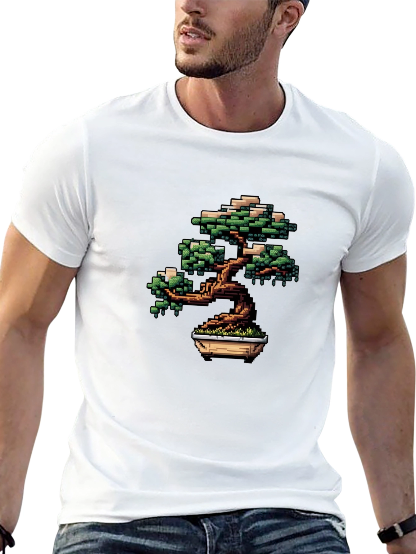 Pixel Art Bonsai Tree Black T-Shirt